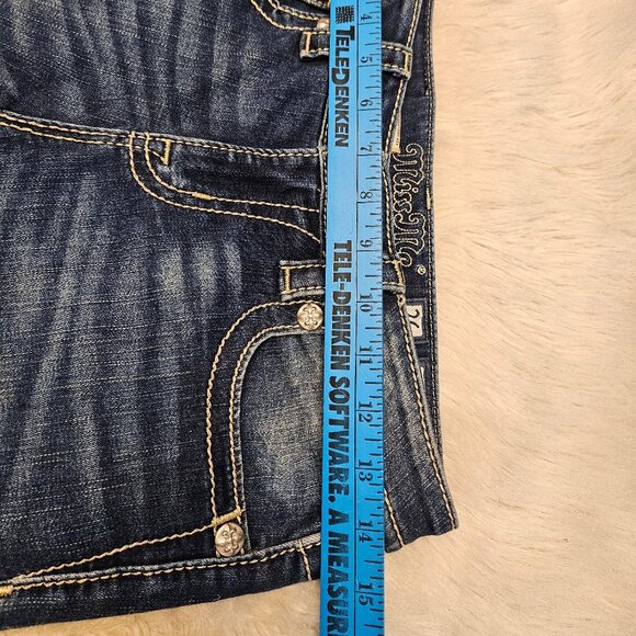 Miss Me Women's Blue Embroidery Distressed Mid Rise Ankle Skinny Jeans Size 26 - Picture 5 of 12